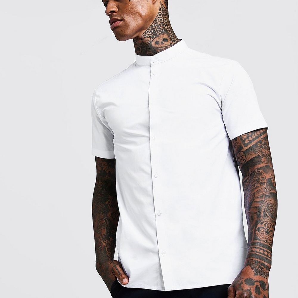 BooHooMan Short Sleeve Grandad Collar Shirt.